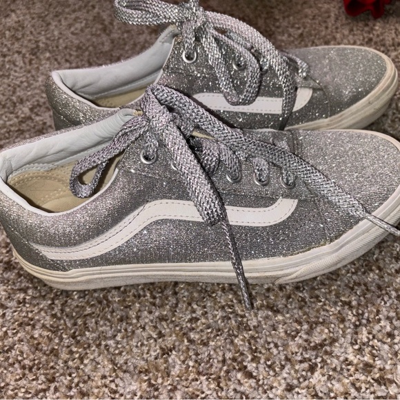 Sparkly Silver Vans Shoes Size 7 - Picture 2 of 3